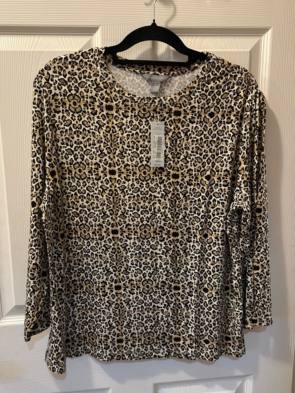 Investments XL Leopard Print Long Sleeve Top Beige & Black Rayon/Spandex NWT